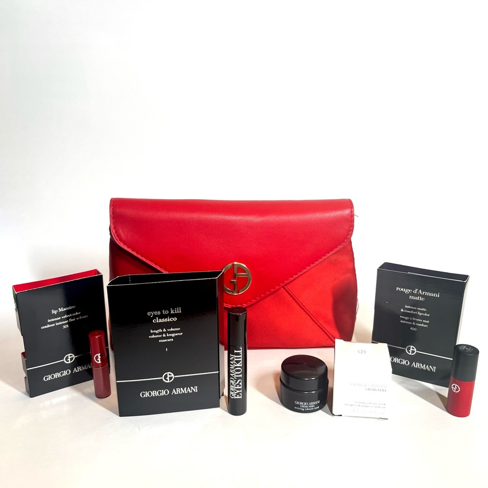 Giorgio Armani 9” Red Makeup Bag - Gift w/ Purchase - Samples Included
